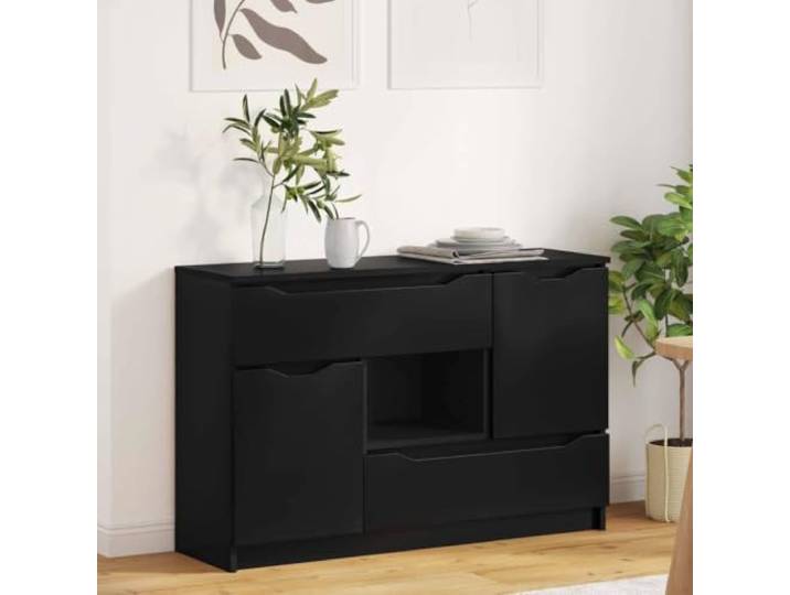 FMPGJLYH Sideboard mit Schubladen & 2 Türen, Schwarz, 100 x 30 x 65.6 cm Modernes minimalistisches Design, Strapazierfähiger Holzwerkstoff