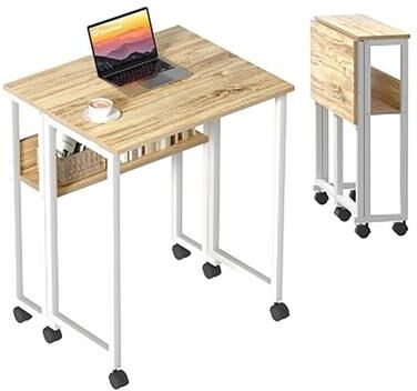 Garvee Folding Desk 24.8 Inch Portable Computer Table with Particle Board Top and Metal Frame, Small Study Desk
