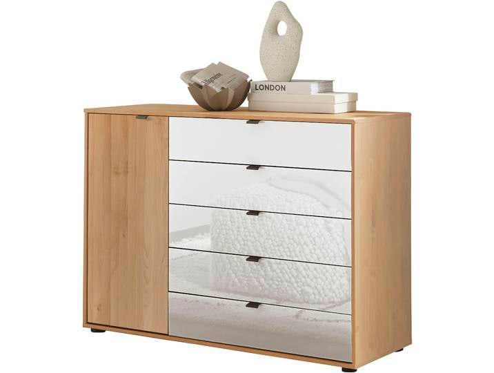 Kombikommode WIEMANN Cardiff Sideboard, Wäscheschrank, teilmassiv Erle, mit Schubladen , braun, Erle,Front Glas weiß, Erle, Sideboards, Kombikommode, verschiedenen Ausführungen, inklusive Einlegeboden