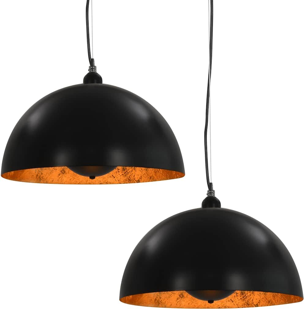 vidaXL 2 pcs Plafonniers Noir et doré Semi-sphérique 40 cm E27
