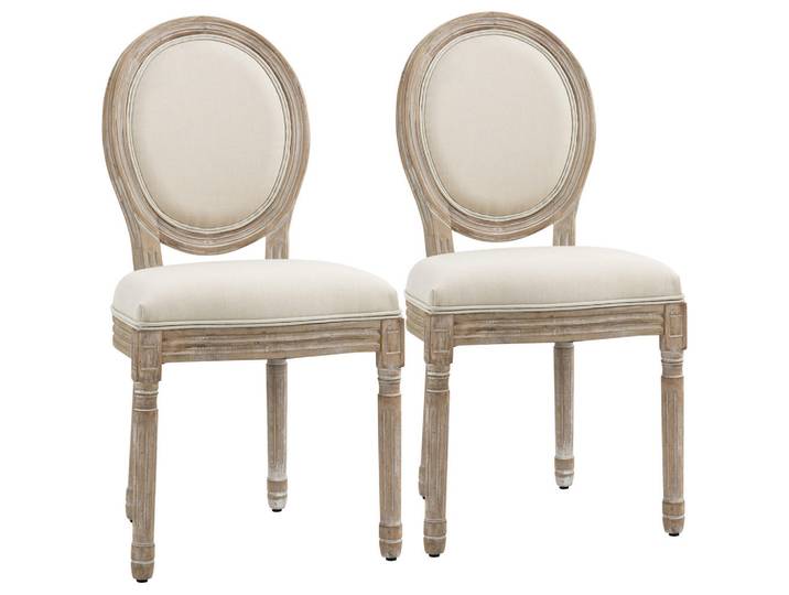 ComfortXL Esszimmerstühle 2er-Set De-13183 Louis XVI Medaillon Beige, Creme, Holz, 56x96x49 cm, Esszimmer, Stühle