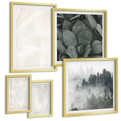 BILDER SET 5er Set - 50x50 cm & 20x30 cm & 40x60 cm Goldrahmen - Steinpastellmarmor