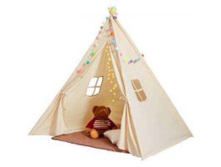 VEVOR Tente de jeu pour enfants, tente tipi enfants 1-5 ans, tente pour enfants avec tapis et balles décoratives en peluche, avec fenêtres pour intérieur et extérieur, pour garçons et filles, beige