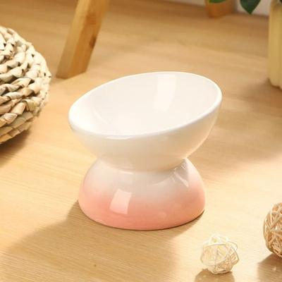 Uplift Essentials Ceramic Elevated Orthopedic Cat Bowl white Pink