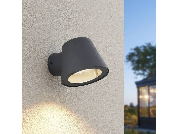 Aussenwandleuchte Ileyna Lindby, dimmbar, schwarz, Aluminium, Modern, Wandleuchte außen