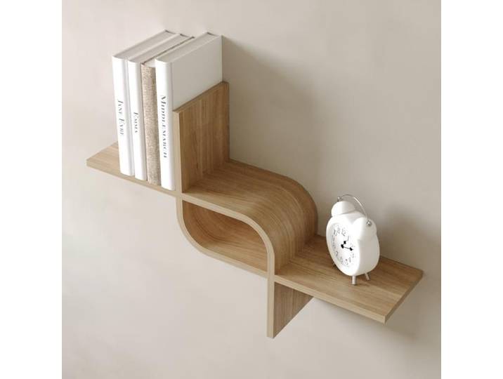 Étagère murale flottante en bois chêne – Design ondulé – 65cm – Rangement mural décoratif