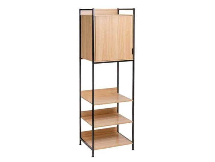Modularer Schrank mit Einer Tür und 3 Einlegeböden aus PB und Metall in Natur und Schwarz