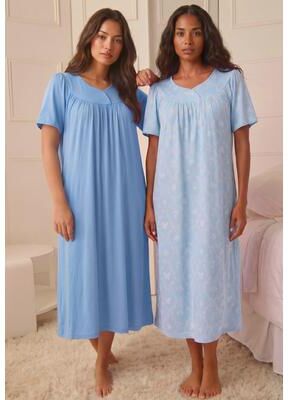 Plus Size Women's 2-Pack Bib Gown by Only Necessities in Sky Blue Butterfly (Size L)