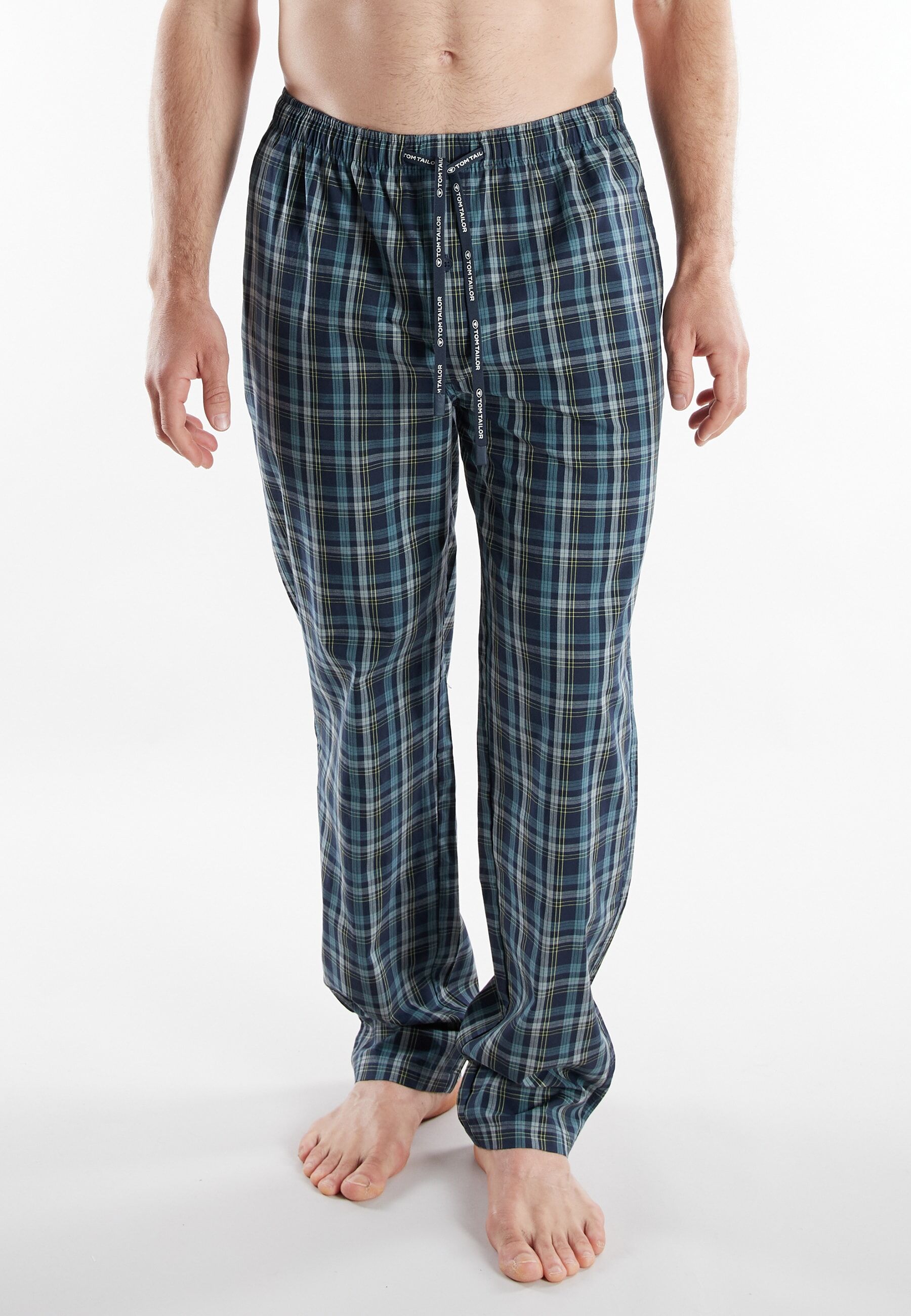 Pyjamahose TOM TAILOR, Herren, Gr. 50, N-Gr, blau, mittel, karo, Popeline, Obermaterial: 100% Baumwolle, Hosen Pyjamahose, weiche Popeline, im Casual-Stil blau, mittel, karo 50, N-Gr