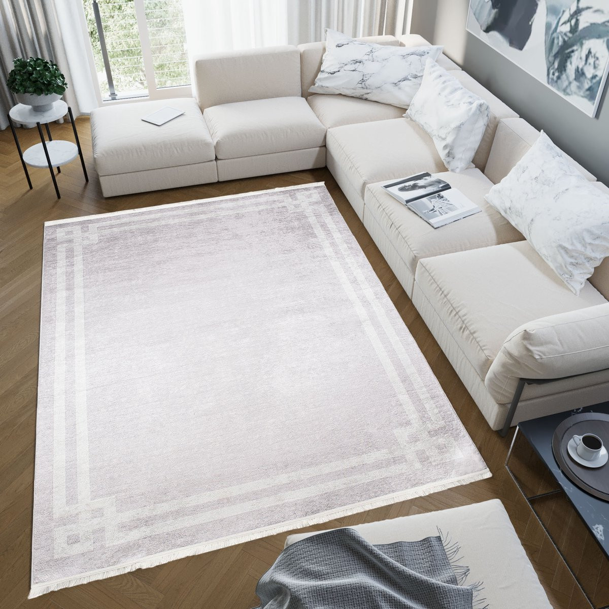 Tapiso Toscana Vloerkleed Kwastjes Licht Grijs B/D: 160 x 230 cm