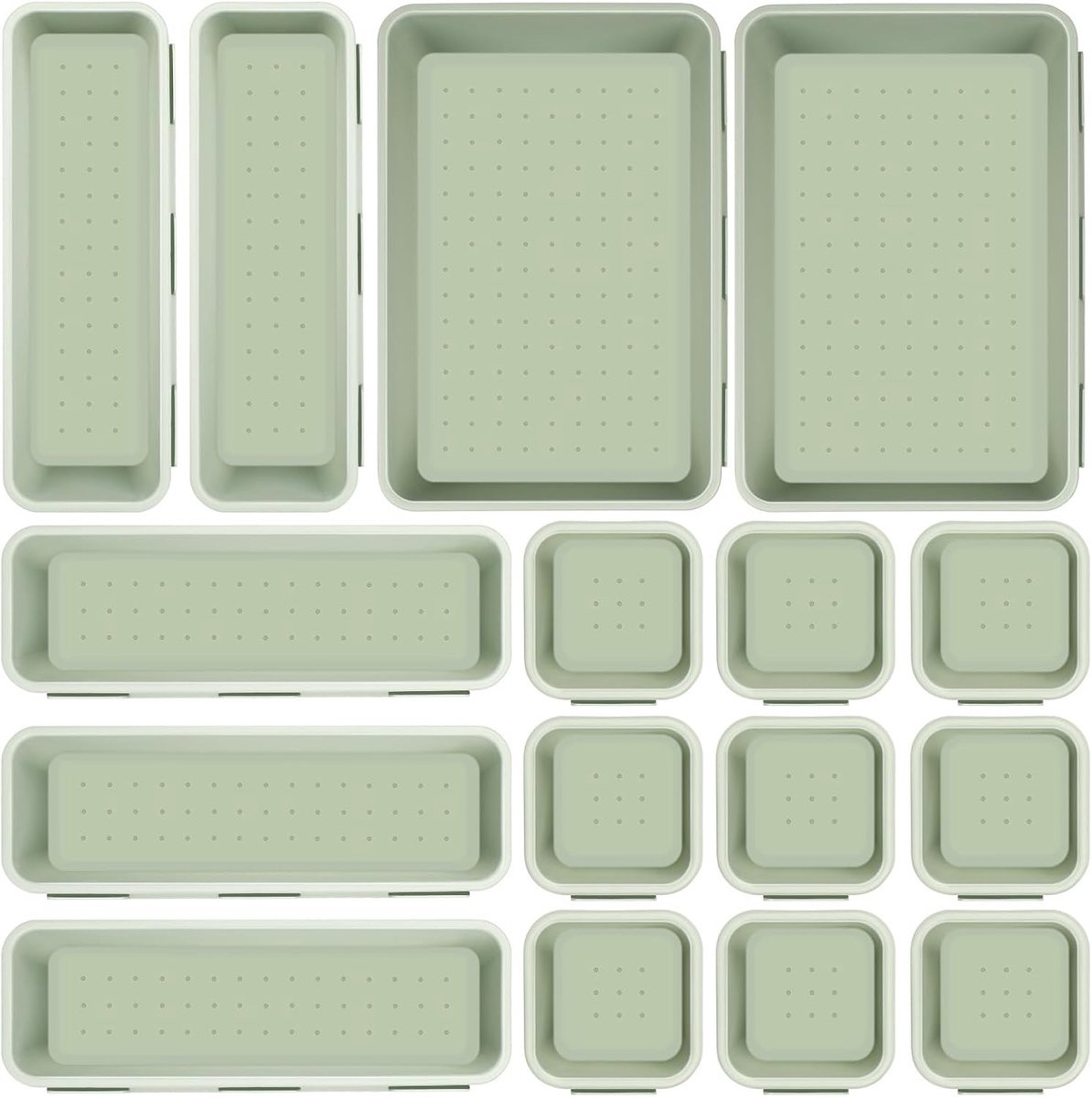 Royouzi Lade-organizerset van 16 stuks met scheidingssysteem voor keuken en bureau, Groen