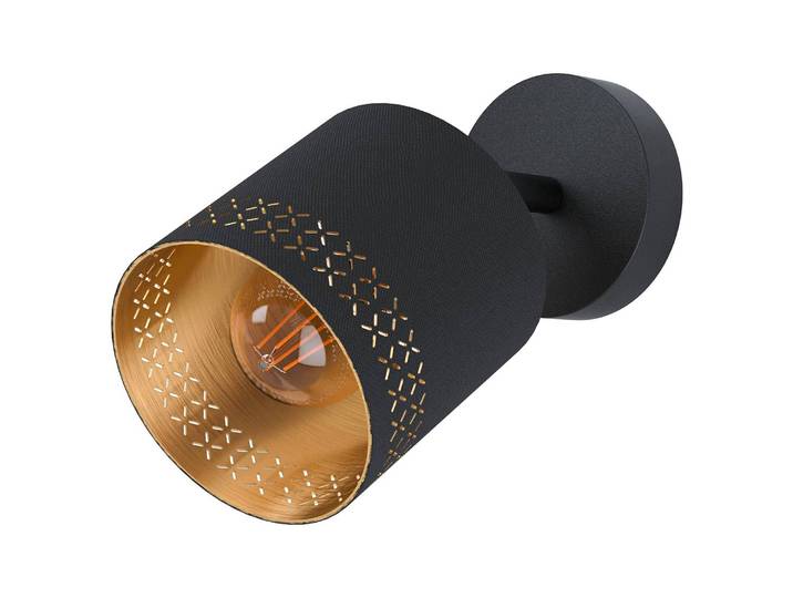 Plafonnier II Ø 12cm Doré/Noir Tissu mélangé E27