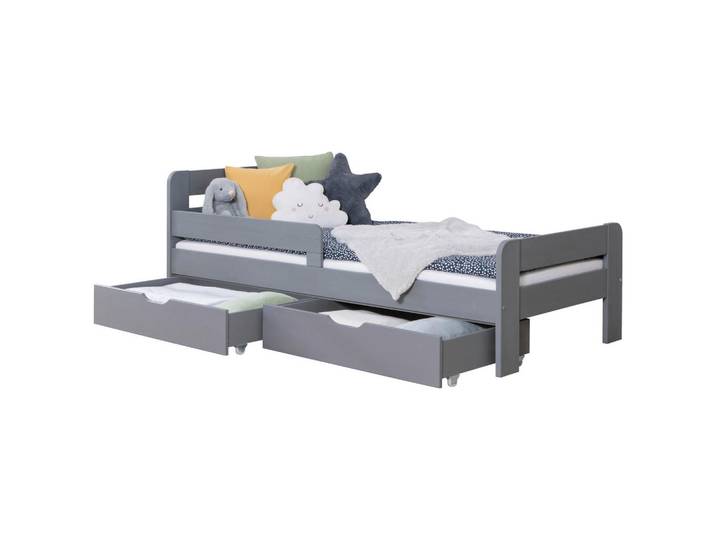 Livetastic Stauraumbett, Hellgrau, Holz, Kiefer, massiv, Höhe ca. 18 cm, 120x200 cm, für Rollrost geeignet, mit Schubkästen, Schlafzimmer, Betten, Stauraumbetten