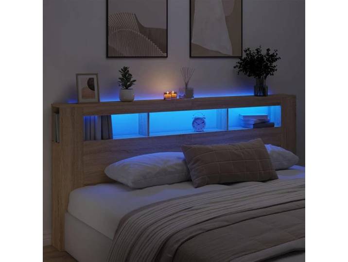 Tête de Lit à LED Panneau avec Rangement Accessoire de Lit Tête de Cadre de Lit Chambre Chêne Sonoma 837374