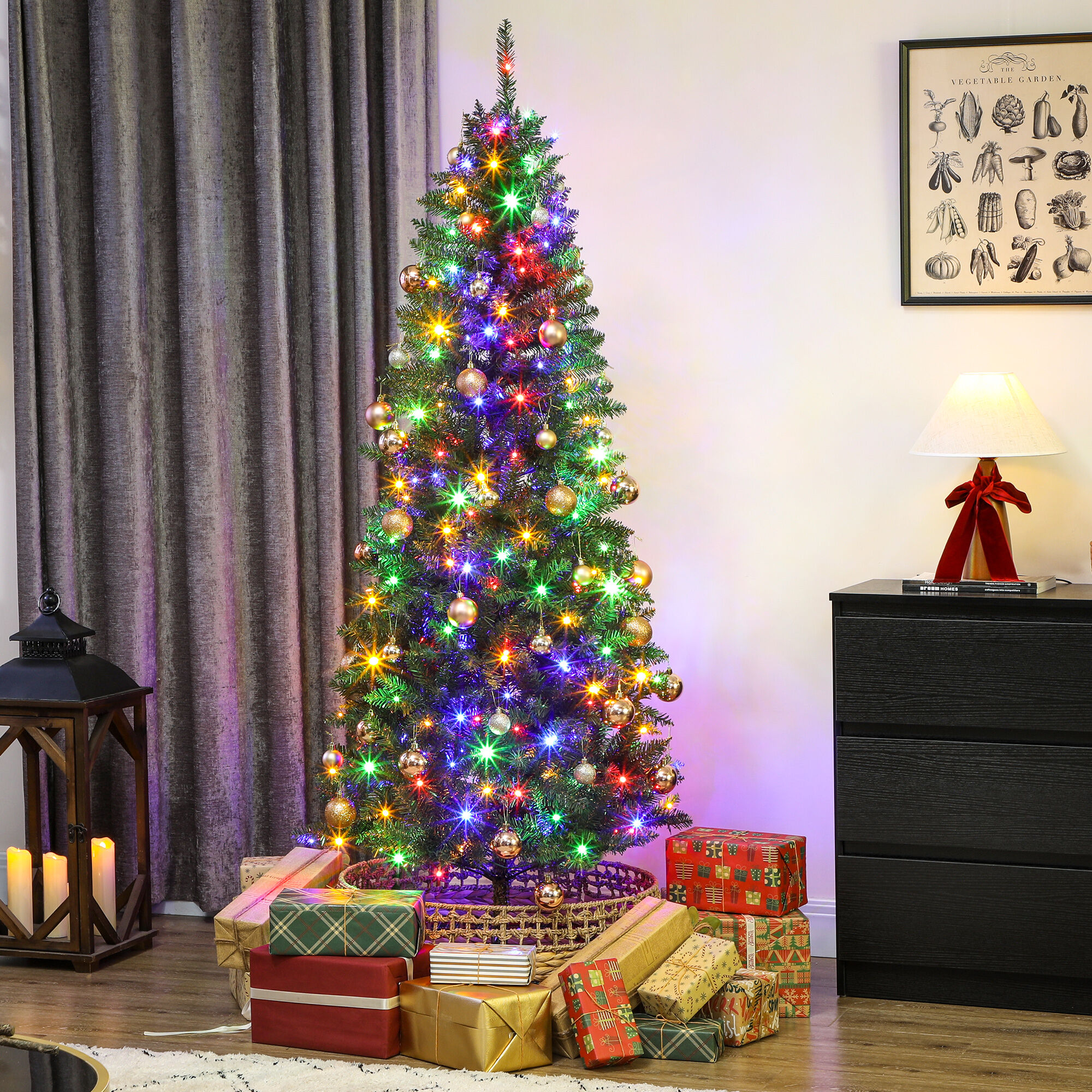Altro Albero Di Natale 180 Cm Illuminato Con 250 Luci Bianche E Colorate, 899 Rami E 9 Modalità Di Illuminazione