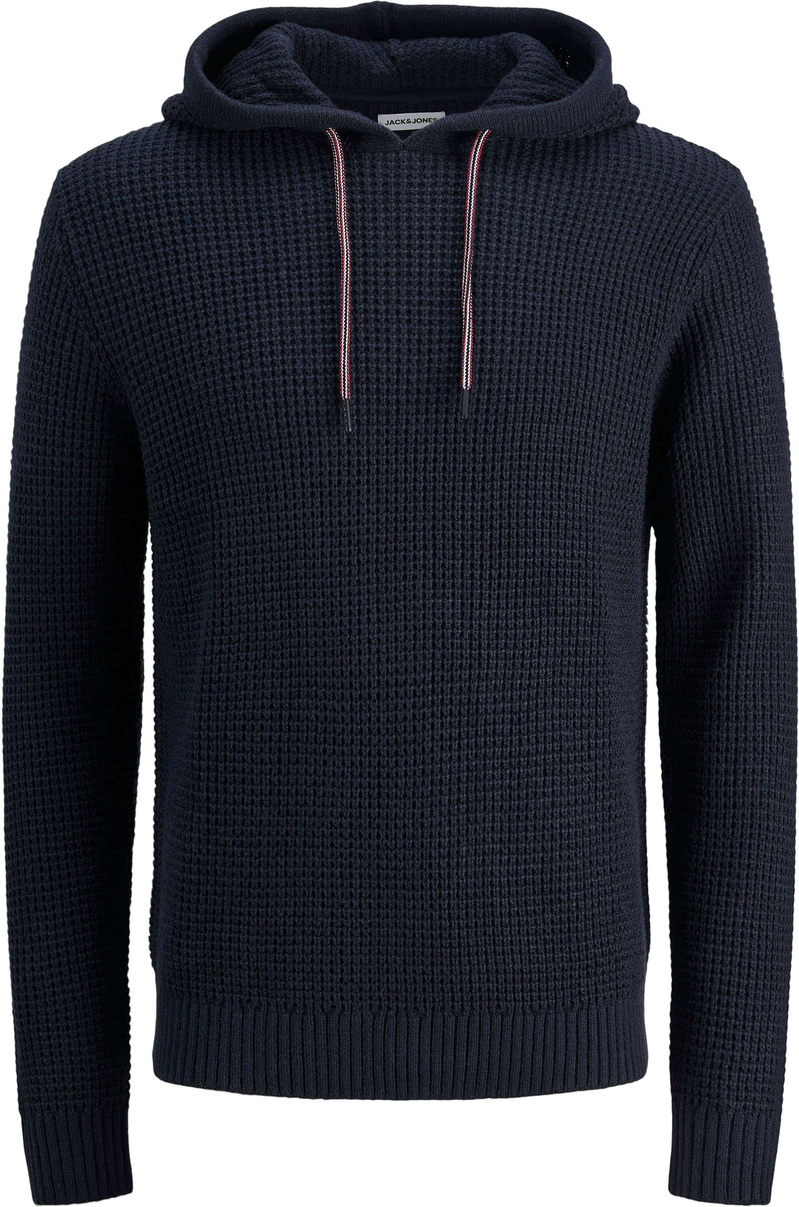 Kapuzenpullover JACK & JONES "JJLINK KNIT HOODIE", Herren, Gr. S, blau (sky captain), Strick, Obermaterial: 74% Polyacryl, 26% Baumwolle, unifarben, regular fit normal, Pullover Kapuzenpullover sky captain S
