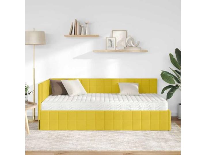 KTHLBRH Eckbett aus gelbem Samt mit Matratze, kurzes Einzelbett Struktur aus robustem Sperrholz, Kopfteil zur Wandmontage, mittelfester Schaumstoff, 2 Stück