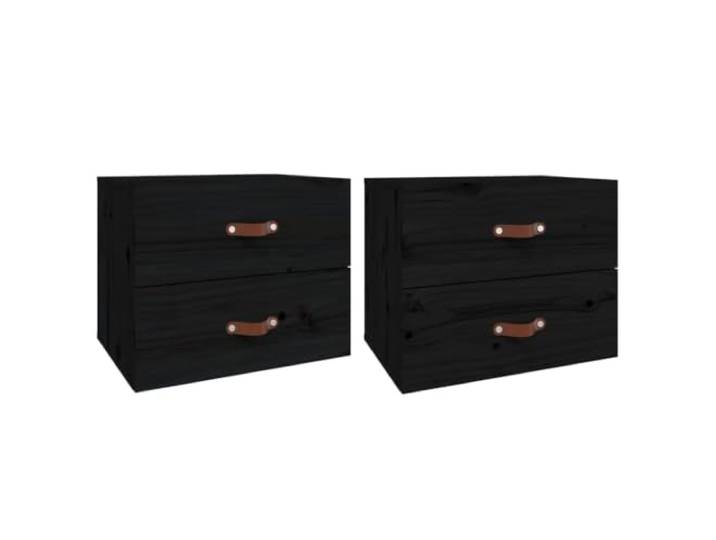 RJPLMFV Nachttisch, Wandmontage, 2-teilig, Schwarz, massives Kiefernholz Wandmontiertes schwebendes Design, praktische Aufbewahrung, stabile Platte, rustikales Naturholz, einfache Befestigung