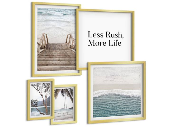 BILDER SET 5er Set - 50x50 cm & 20x30 cm & 40x60 cm Goldrahmen - Tropenurlaub
