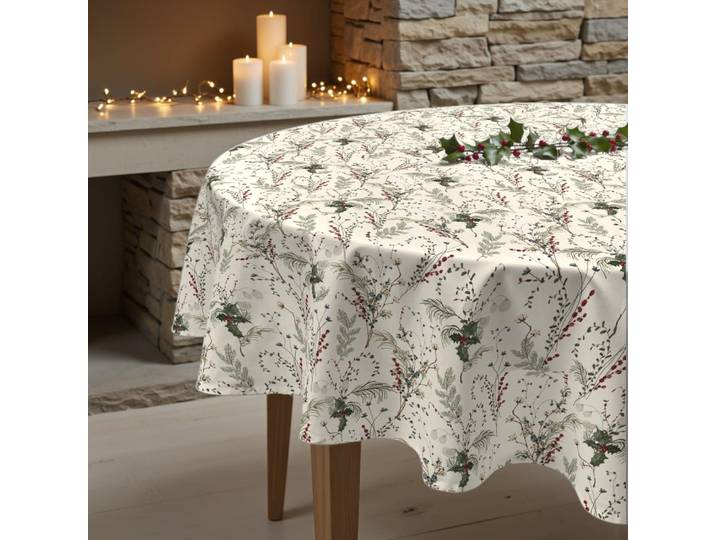 Nappe de noël ronde anti-taches 100% coton multicolore diamètre 190 cm