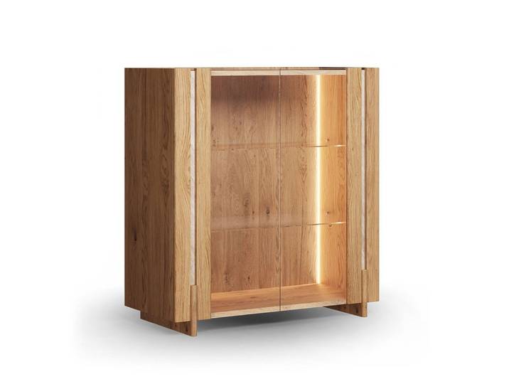 Feldmann-Wohnen Vitrine Travertino (mit Türen, mit Glaseinsatz, mit Beleuchtung, 1-St., moderne Optik, mit Türen, mit Glaseinsatz, mit Beleuchtung) 100x46x106cm Wildeiche Natur / Travertin Naturstein