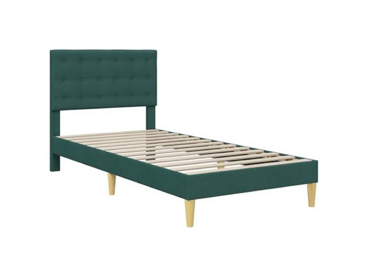 SKTQYQO Bett Stoff Dunkelgrün 90 x 190 cm Gepolstertes Kopfteil, robustes Sperrholz, Beine verjüngt, leicht zu reinigen