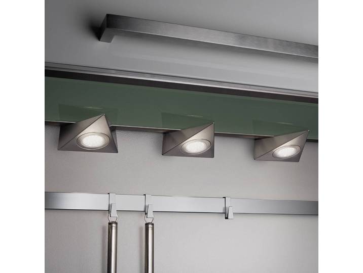 Trio Lighting LED-Unterschrankleuchte Ecco 3er-Set, nickel matt, alu / grau / zink, für Küche, Metall, Modern, Unterschrankleuchten