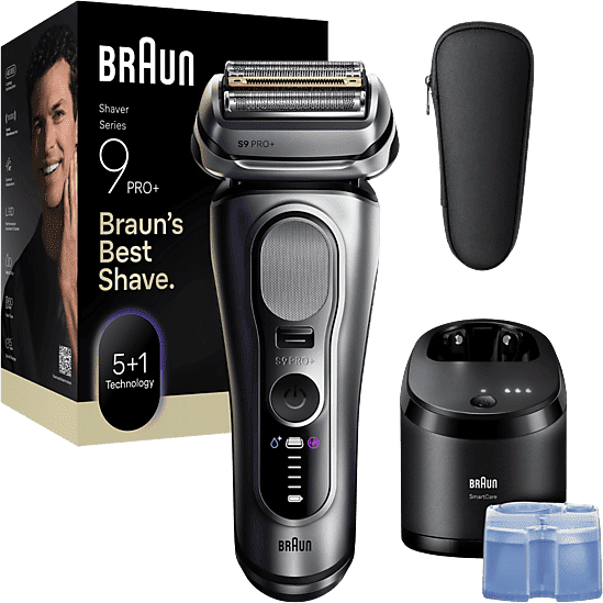 Afeitadora - Braun eléctrica Series 9 PRO+ 9667CC, Pro SensoAdapt, Centro de limpieza SmartCare, 60 min autonomía, Plata