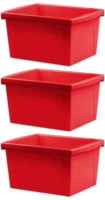 Storex 4 Gallon Storage Bin, Red, Pack of 3