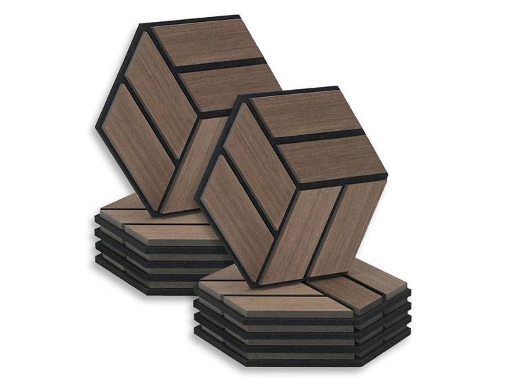 Homestyle4u Akustikpaneel Hexagon Braun 10 Stück, Holz, Sechseckig, 30x26x2 cm, Tapeten & Wandverkleidungen, Akustikpaneele