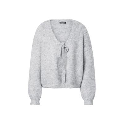 Cardigan ESTELOU "ESTELOU Soft Touch Cardigan", Damen, Gr. XS, grau (erdgrau), 50% Polyamid, 50% Viskose, unifarben, ohne Ausschnitt, Strickjacken