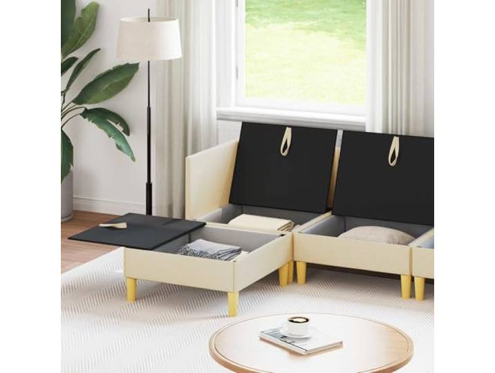 KTHLBRH Modulares Sofa-Set, 5-Sitzer, cremefarben mit Stauraum Langlebiger Stoff, zeitgenössisches Design, abnehmbare Bezüge, pflegeleicht