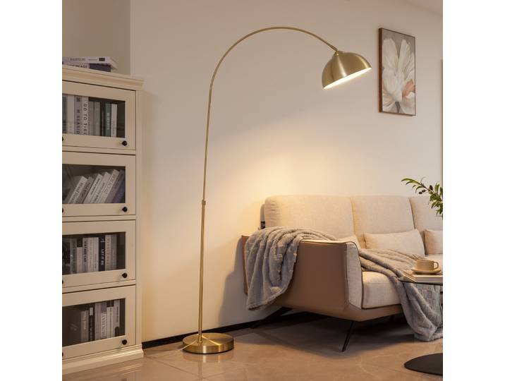 Lindby Bogenlampe Lennart, messing, höhenverstellbar, E27 - Wohnzimmer - Modern - Metall - Einflammig