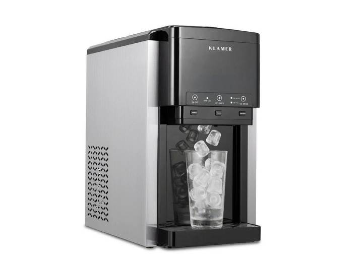 KLAMER Eiswürfelmaschine 3-in-1 mit Crushed Ice, Wasserspender und Selbstreinigung, 3 Funktionen in 1, Automatische Selbstreinigung, Smart-Anzeigen