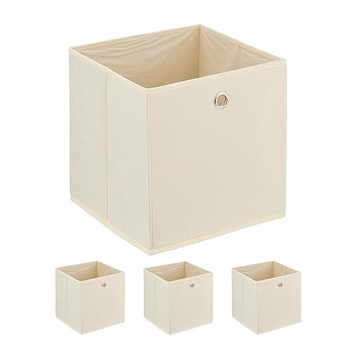 Relaxdays Opbergmand set van 4 beige met handvatten