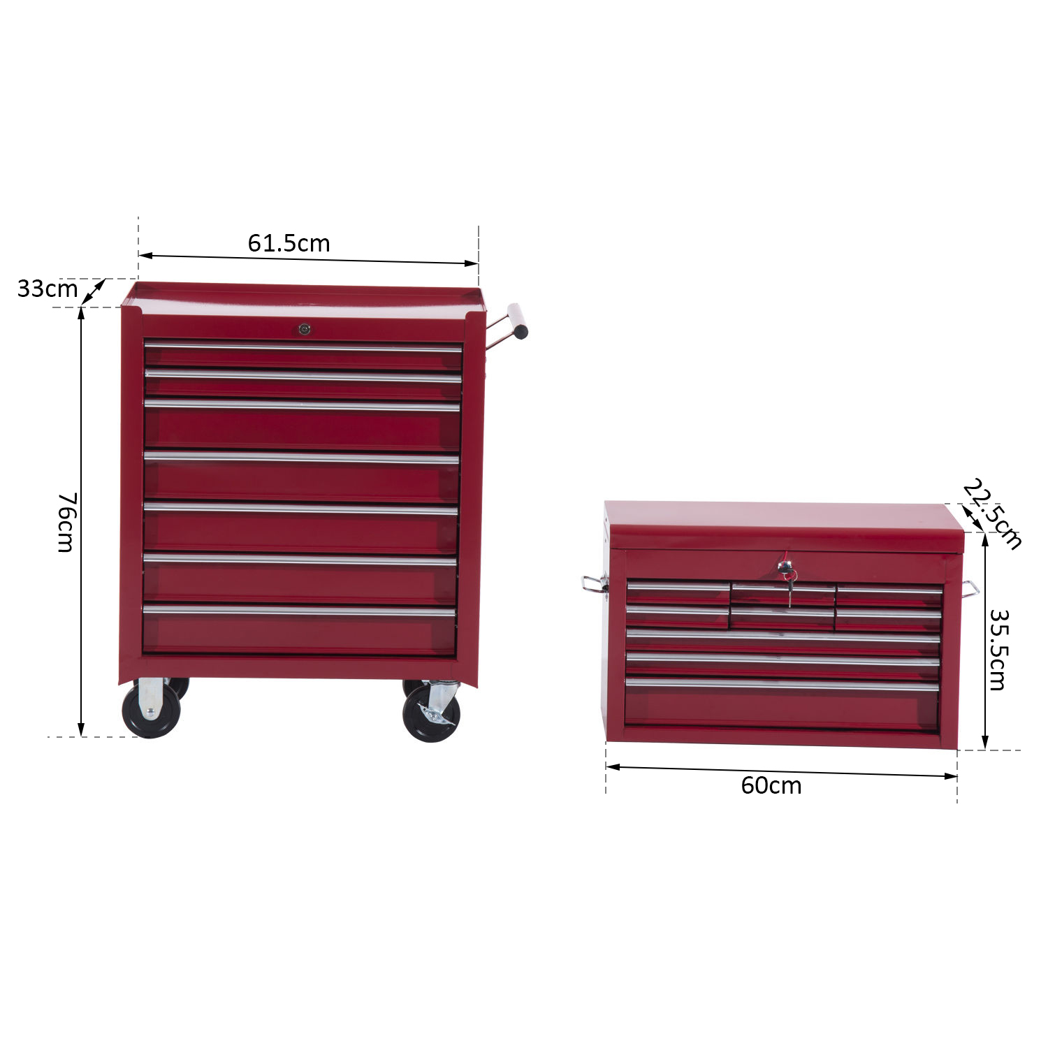 Homcom Carrello Cassettiera Porta Utensili per officina, rosso, 61.5x33x113cm