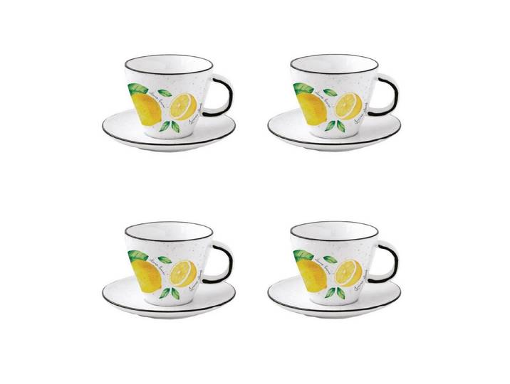 EasyLife Tasse Amalfi, Porzellan, Spülmaschinengeeignet, Weiß, Zitronen, H: cm