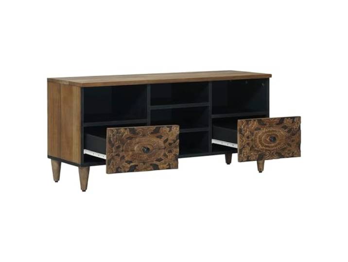 TV-Schrank mit Regal Braun 100 x 33,5 x 46 cm Massivholz Mango Mango Massivholz, Metall Beine, Regal Fächer, TV Zubehör, Wohnzimmer, Medienkonsole, Braun