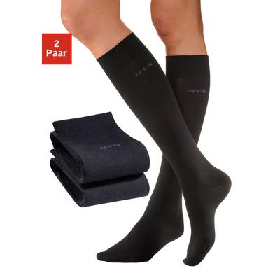 Kniestrümpfe H.I.S, Damen, Gr. 35-38, schwarz, Baumwolle, Elasthan, Polyamid, meliert, elastisch, Socken Kniestrümpfe, mit Komfortbündchen
