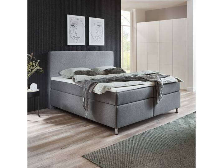 HOMELIV. Boxspringbett Carpo Webstoff 180x200cm Bonellfederkern-Box Härtegrad: H3 Hellgrau klassischer Stil, mit Partnerbezug