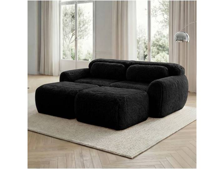 VUENOR canapé modulable 204x179 cm noir – 2 places 2 ottomans