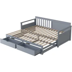 Multifunktionales Ausziehbett 90(180)x190 cm aus Kiefer mit Schubladen – Stilvolles und praktisches Design Grau