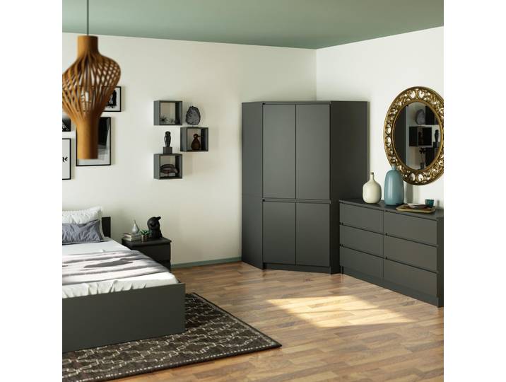 Eckkleiderschrank S100 100cm Garderobe 4 Türen 6 Fächer 180cm hoch 50cm tief CLP
