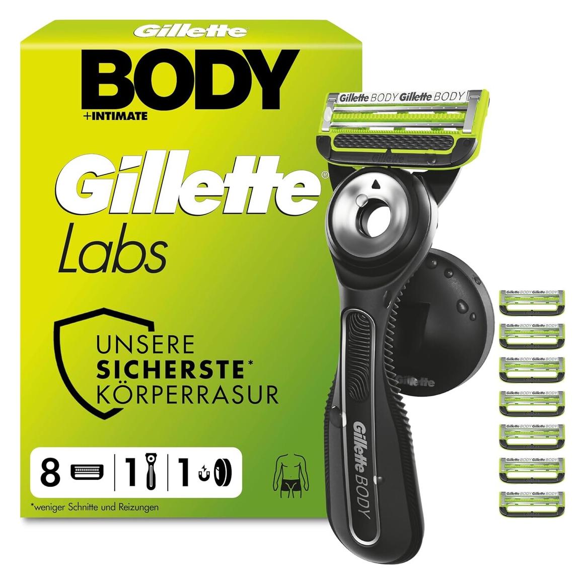 Gillette Labs Body & Intimate Rasierer Herren, Intimrasierer + 8 Rasierklingen (106580)