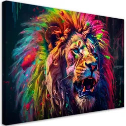 WANDBILD neon löwe farbig