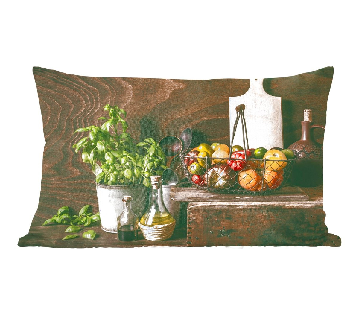 Sierkussen met basilicum print, rustiek stilleven design, 50 x 30 cm
