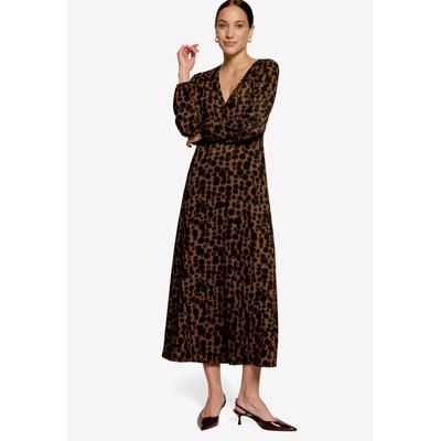 Maxikleid ZERO, Damen, Gr. 34, N-Gr, Langarm, Web, braun (braun, schwarz), Web, Obermaterial: 97% Polyester, 3% Elasthan, gemustert, körpernah 7/8-Länge, V-Ausschnitt, elastischer Bund, Kleider Maxikleid, Gemustertes Maxikleid mit V-Ausschnitt