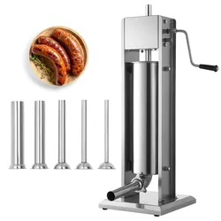 VEVOR Wurstfüller Manuell 7 L Edelstahl 304 Wurstfüllmaschine Vertikal für Würstchen, Hotdogs und Churros, mit Luftablassventil und 5 Wurstfüllrohren, 2 Geschwindigkeiten, für Küche, Restaurant