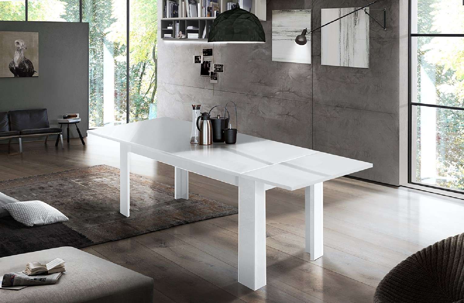 Esstisch HOME AFFAIRE "JESI", weiss (weiß hochglanz, weiß hochglanz, weiß hochglanz), B:160cm H:75cm T:90cm, Tische, Esstisch weiß hochglanz, weiß hochglanz, weiß hochglanz B/H/T: 160cm x 75cm x 90cm, Einlegeplatte