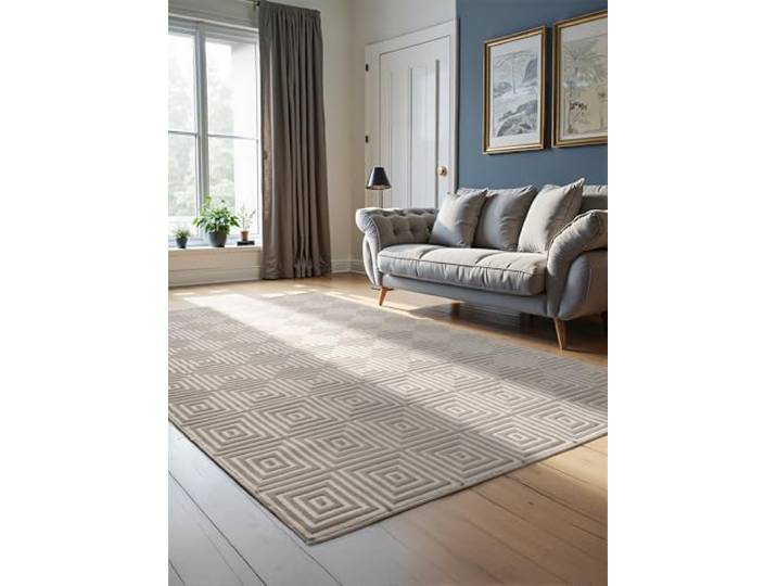 ELLE Decoration Tapis Design Tourmaline - Tapis de Salon Moderne à Poils Courts\, Motif géométrique - Doux\, Glamour\, Effet Brillant pour Salon\, Chambre à Coucher\, Couloir - Blanc crème\, 120 x 170 cm